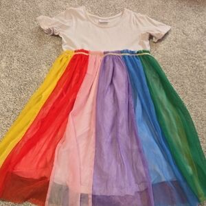 Hanna Andersson White Top Rainbow Tulle Skirt Dress